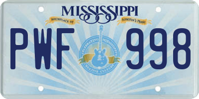 MS license plate PWF998