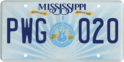 MS license plate PWG020