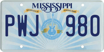MS license plate PWJ980