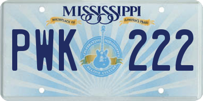 MS license plate PWK222