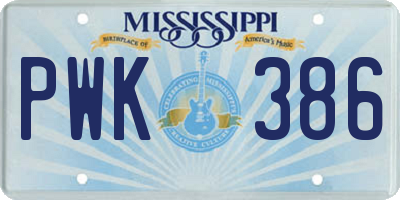 MS license plate PWK386