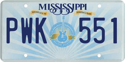 MS license plate PWK551