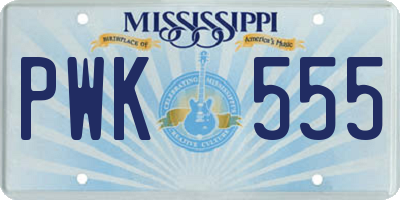MS license plate PWK555