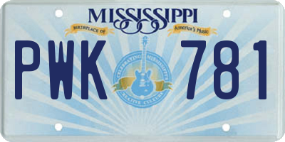 MS license plate PWK781