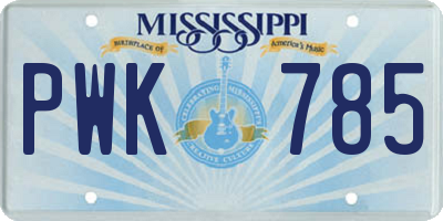 MS license plate PWK785