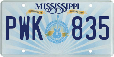 MS license plate PWK835