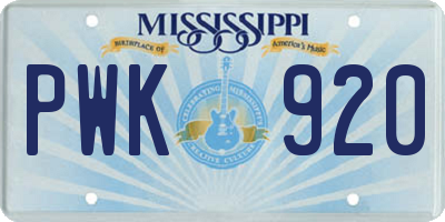 MS license plate PWK920
