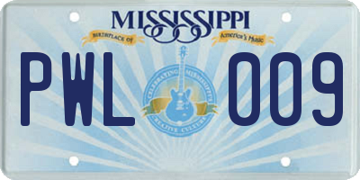 MS license plate PWL009