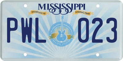 MS license plate PWL023