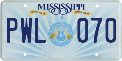 MS license plate PWL070