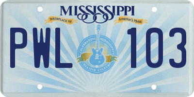 MS license plate PWL103