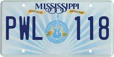 MS license plate PWL118