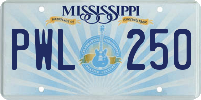 MS license plate PWL250