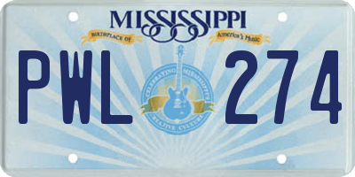 MS license plate PWL274