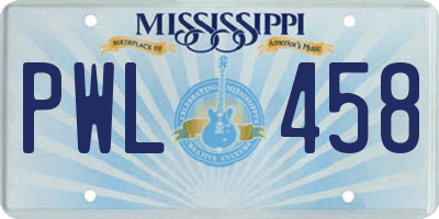 MS license plate PWL458