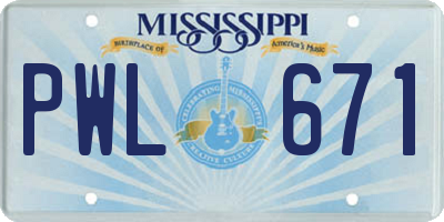 MS license plate PWL671