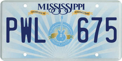 MS license plate PWL675