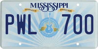 MS license plate PWL700
