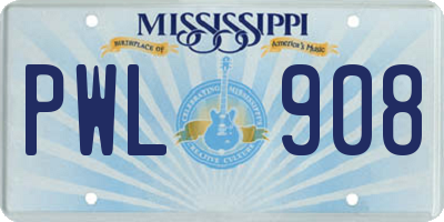 MS license plate PWL908