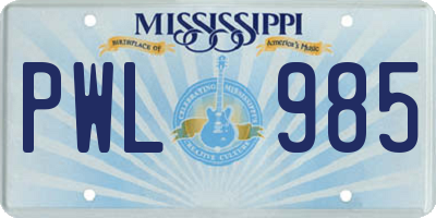 MS license plate PWL985