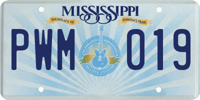 MS license plate PWM019