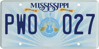 MS license plate PWO027