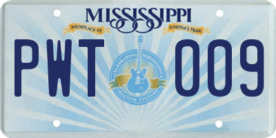 MS license plate PWT009
