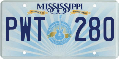 MS license plate PWT280