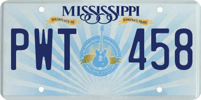 MS license plate PWT458