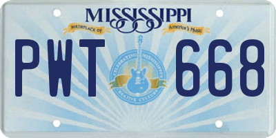 MS license plate PWT668