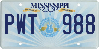 MS license plate PWT988