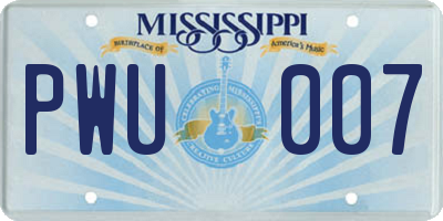 MS license plate PWU007