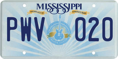 MS license plate PWV020