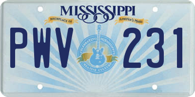 MS license plate PWV231