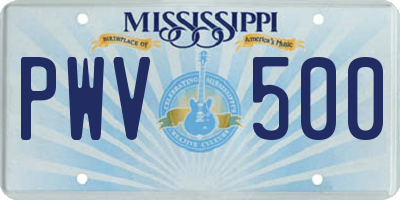 MS license plate PWV500