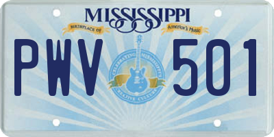 MS license plate PWV501