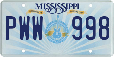 MS license plate PWW998