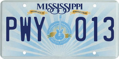 MS license plate PWY013