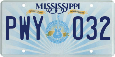 MS license plate PWY032