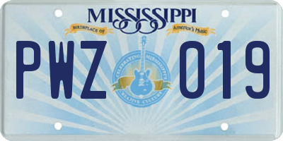 MS license plate PWZ019