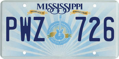 MS license plate PWZ726