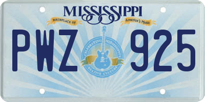 MS license plate PWZ925