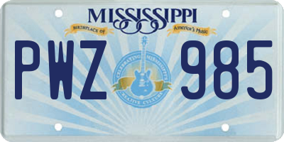 MS license plate PWZ985