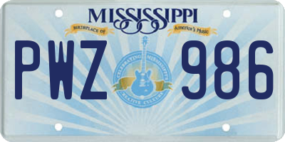 MS license plate PWZ986