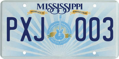 MS license plate PXJ003