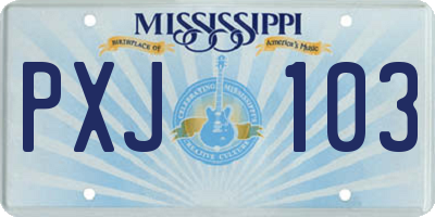 MS license plate PXJ103