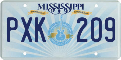 MS license plate PXK209