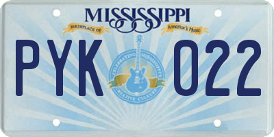 MS license plate PYK022