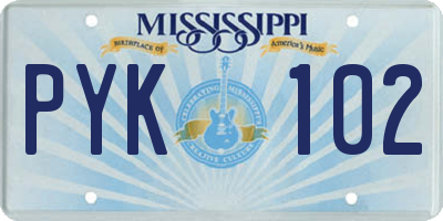 MS license plate PYK102
