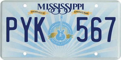 MS license plate PYK567